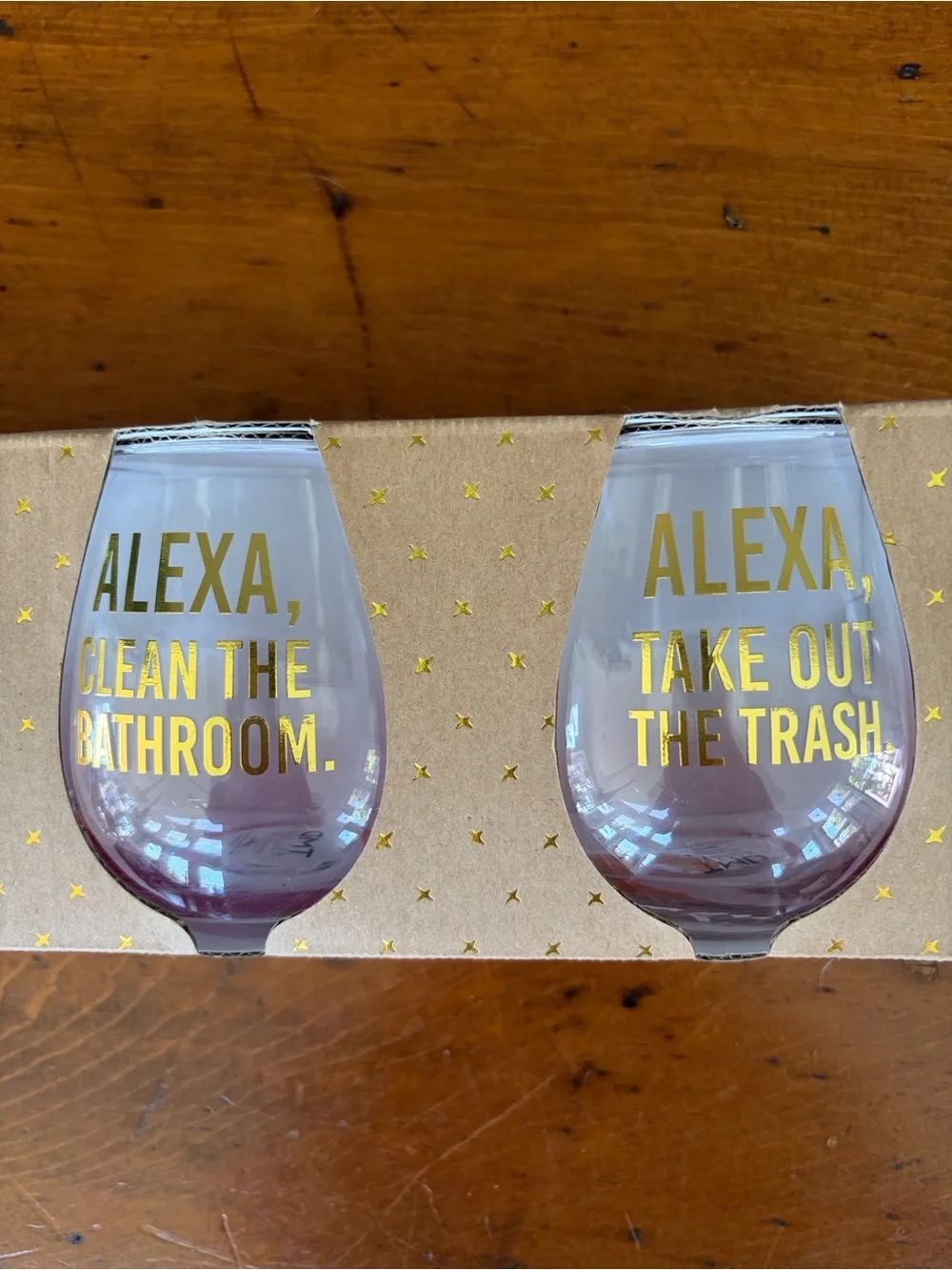 Stemless Wine Glasses with Gold 'Alexa' Text - Rose and Gold (Set of 4 in Box)